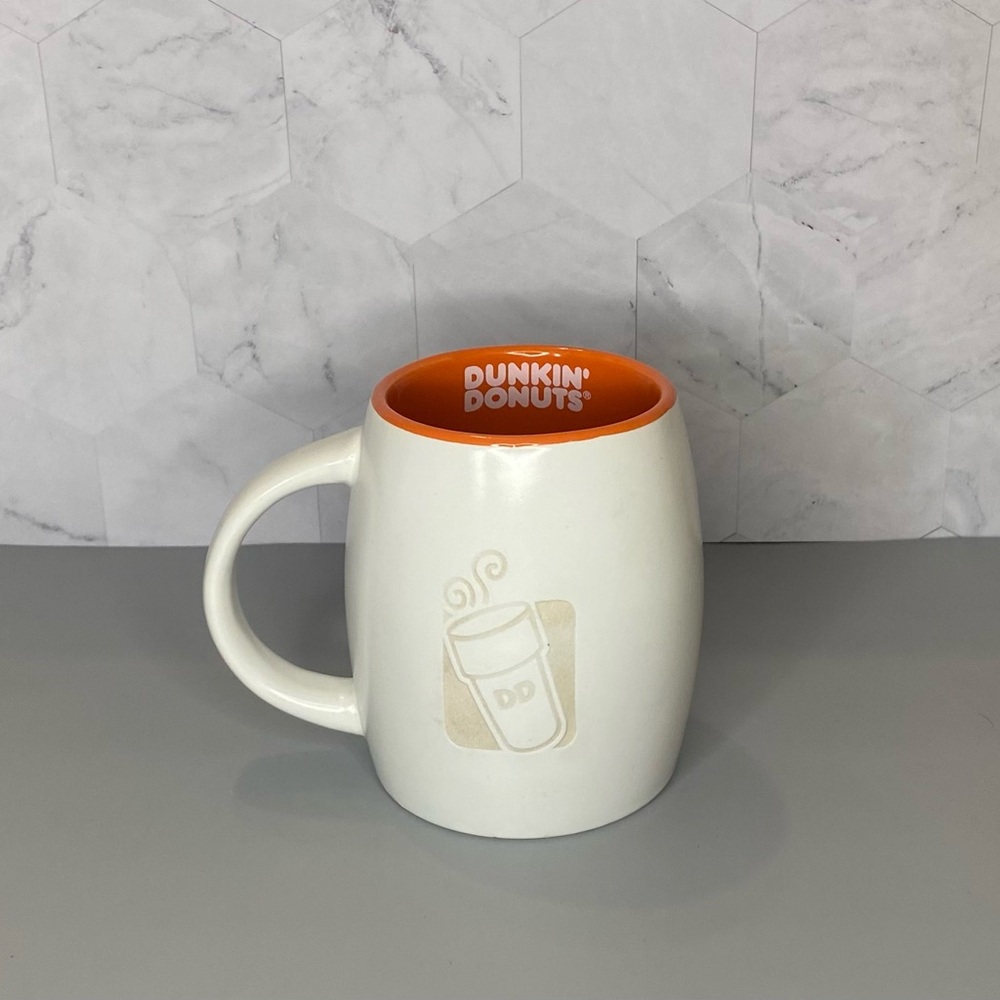 2012 Dunkin' Donuts Off White Orange Embossed Ceramic Coffee Mug, 14oz